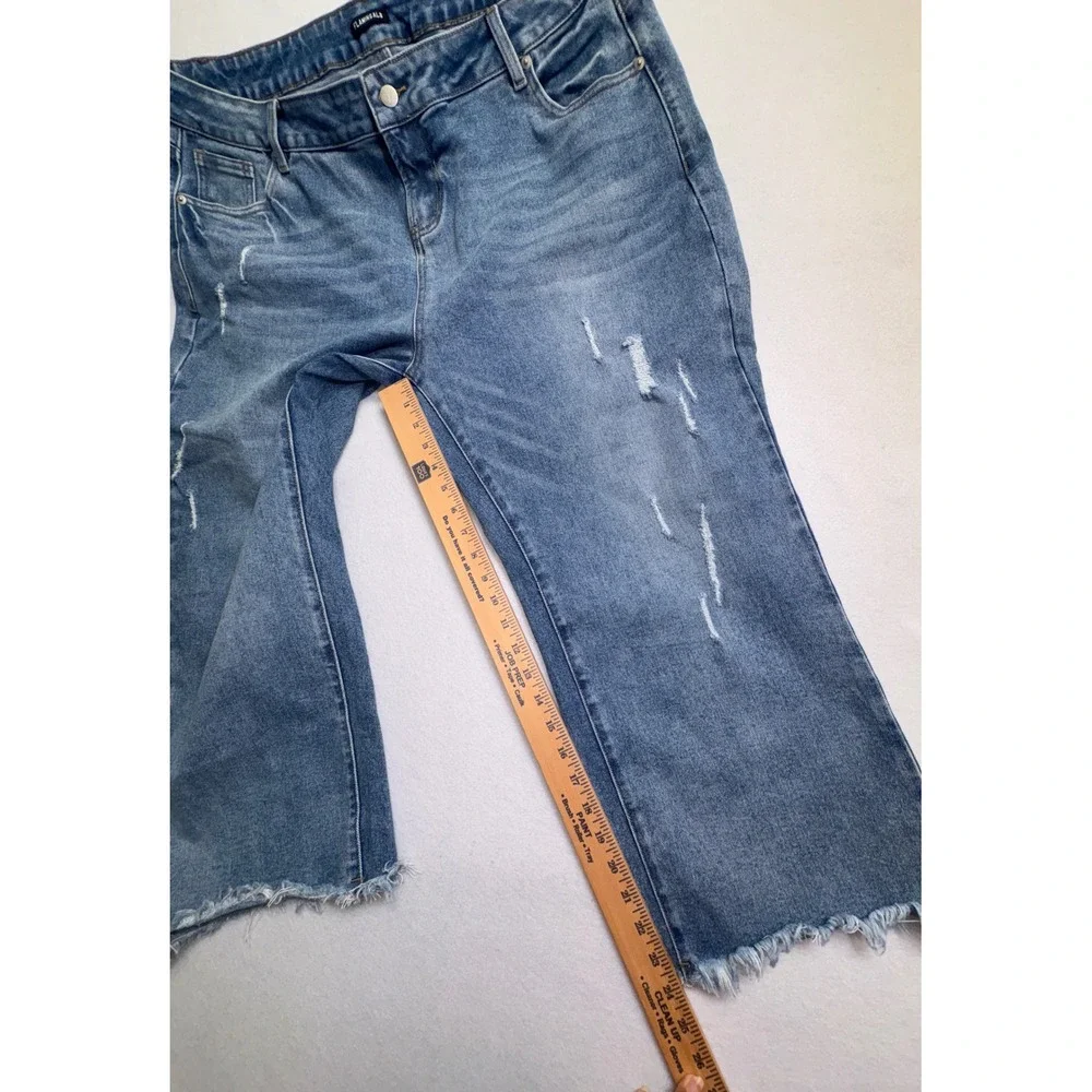 Flamingals Women 4XL Distressed Crop Jeans Blue Denim Raw Hem High Rise Stretch